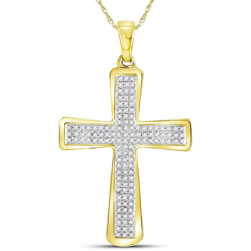 10kt Yellow Gold Mens Round Diamond Roman Cross Charm Pendant 1/3 Cttw