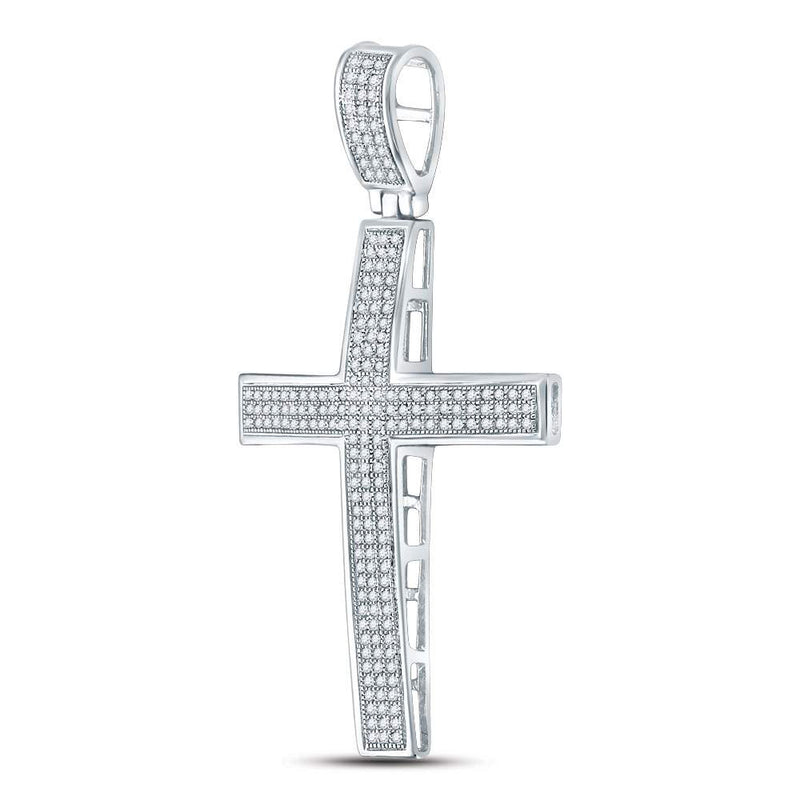 10kt White Gold Mens Round Diamond Roman Cross Charm Pendant 1/2 Cttw