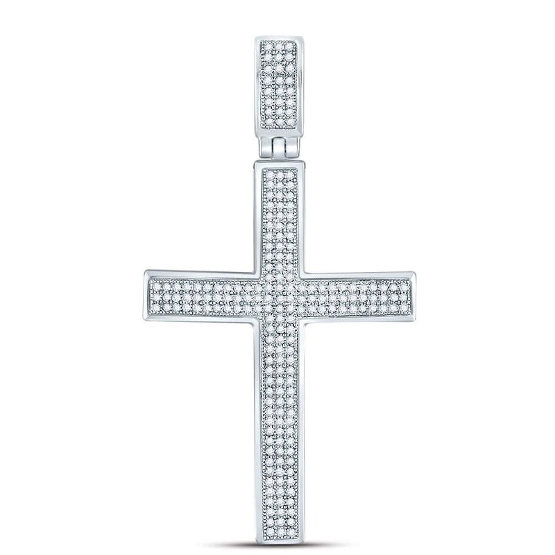 10kt White Gold Mens Round Diamond Roman Cross Charm Pendant 1/2 Cttw