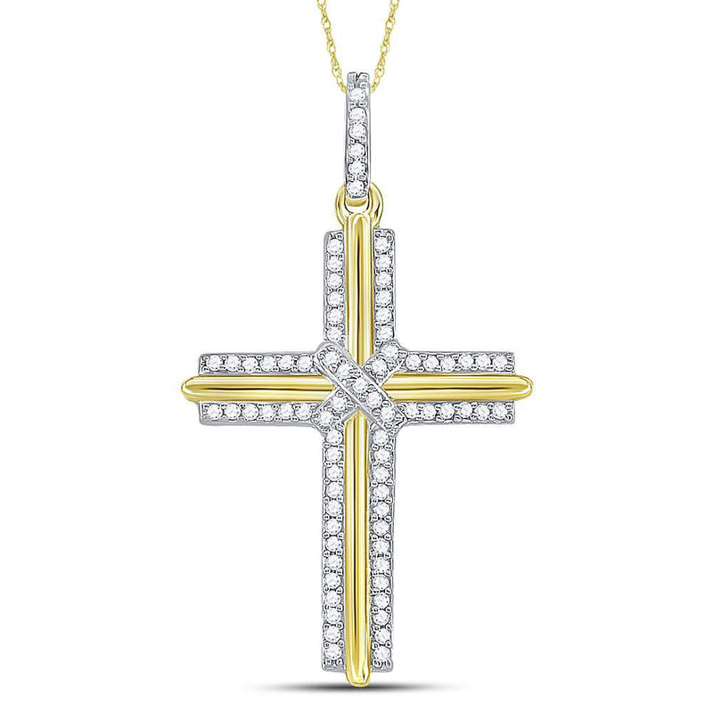 10kt Yellow Gold Mens Round Diamond Cross Charm Pendant 1/5 Cttw