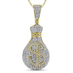 10kt Yellow Gold Mens Round Diamond Money Bag Dollar Sign Charm Pendant 1 Cttw