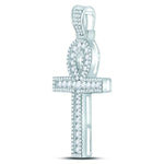 10kt White Gold Mens Round Diamond Ankh Cross Charm Pendant 1 Cttw