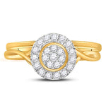 10kt Yellow Gold Round Diamond Cluster Bridal Wedding Ring Band Set 1/3 Cttw