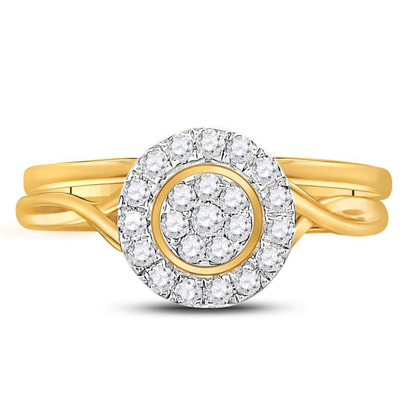 10kt Yellow Gold Round Diamond Cluster Bridal Wedding Ring Band Set 1/3 Cttw