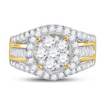 14kt Yellow Gold Round Diamond Flower Cluster Bridal Wedding Engagement Ring 1-7/8 Cttw