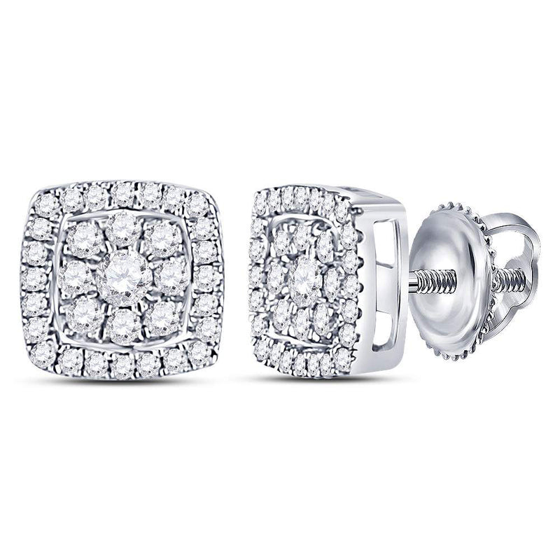 14kt White Gold Womens Round Diamond Square Cluster Earrings 1/4 Cttw