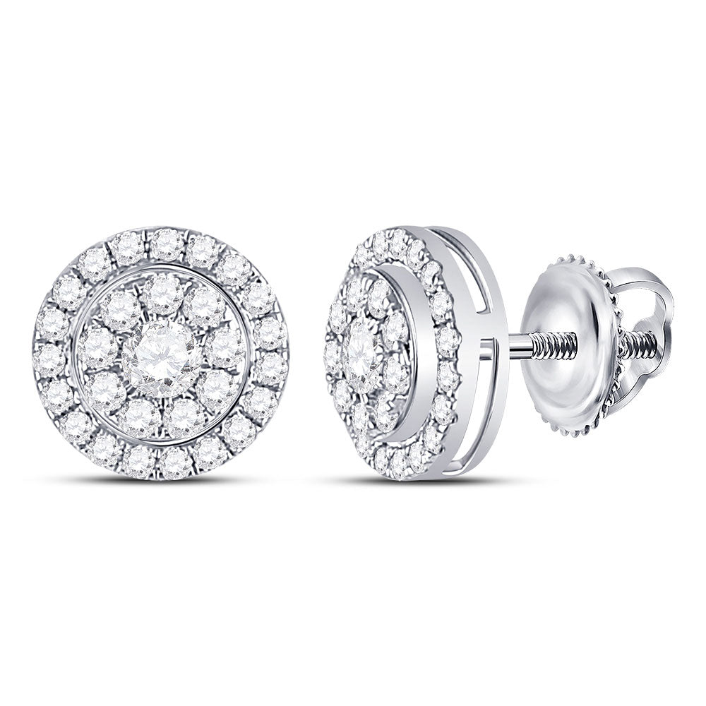 14kt White Gold Womens Round Diamond Solitaire Cluster Stud Earrings 1/2 Cttw