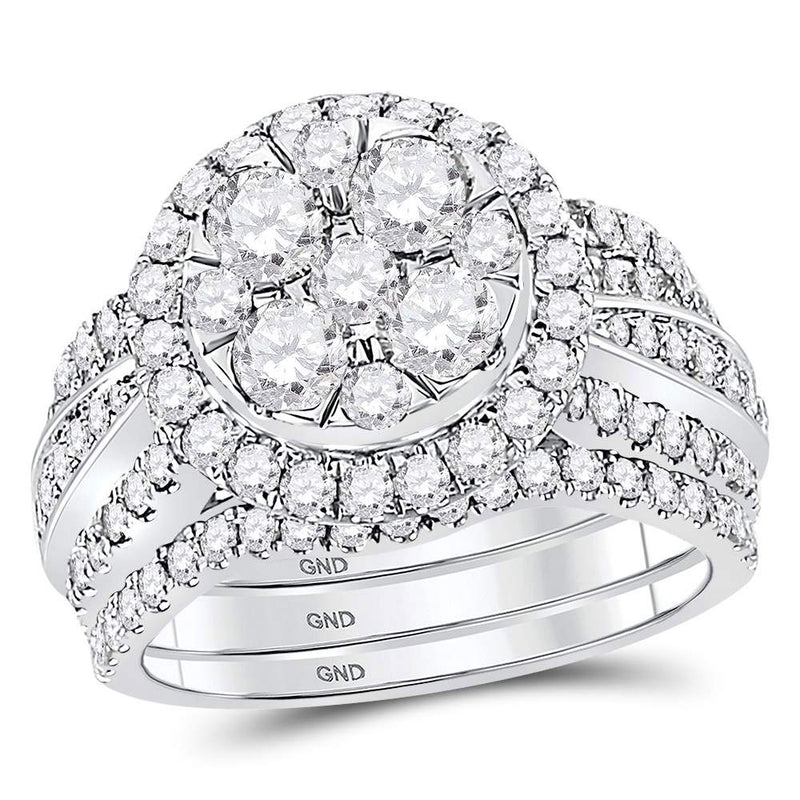 14kt White Gold Round Diamond 3-Piece Bridal Wedding Ring Band Set 2-1/2 Cttw