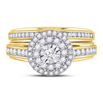 14kt Yellow Gold Round Diamond Bridal Wedding Ring Band Set 1/2 Cttw