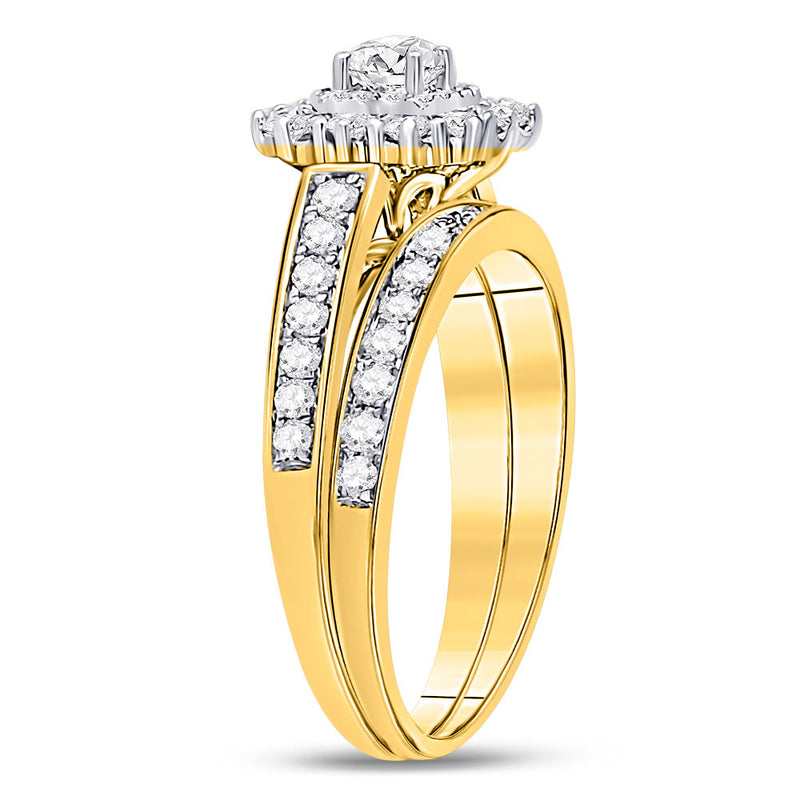 14kt Yellow Gold Round Diamond Bridal Wedding Ring Band Set 1 Cttw