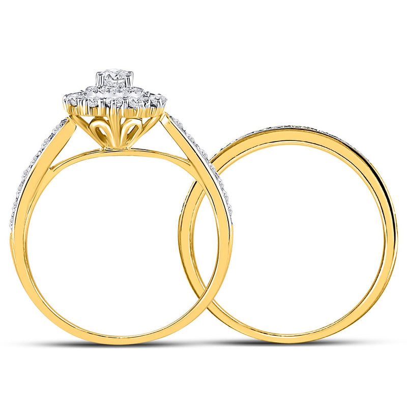 14kt Yellow Gold Round Diamond Bridal Wedding Ring Band Set 1 Cttw