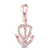 14kt Rose Gold Womens Round Diamond Heart Anchor Pendant 1/8 Cttw