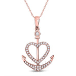 14kt Rose Gold Womens Round Diamond Heart Anchor Pendant 1/8 Cttw