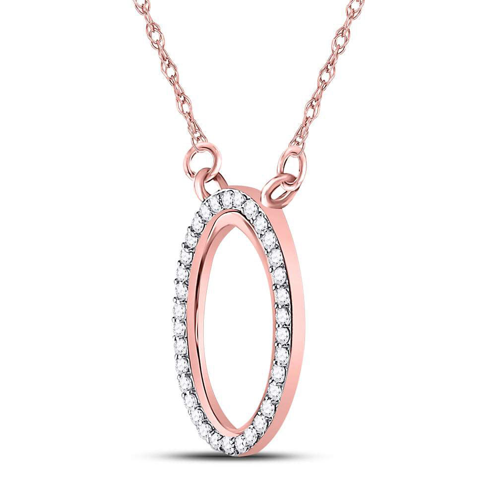 14kt Rose Gold Womens Round Diamond Oval Pendant Necklace 1/8 Cttw