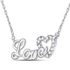 10kt White Gold Womens Round Diamond Love Heart Pendant Necklace 1/6 Cttw