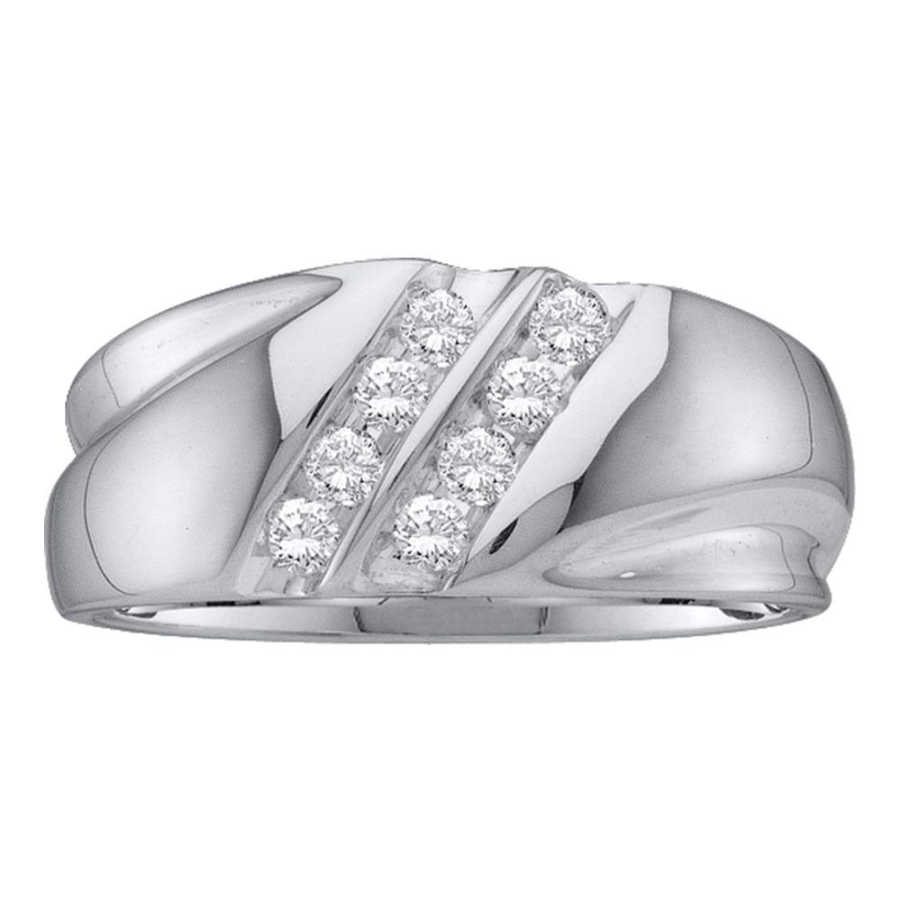 10kt White Gold Mens Round Diamond Wedding Double Row Band Ring 1/4 Cttw