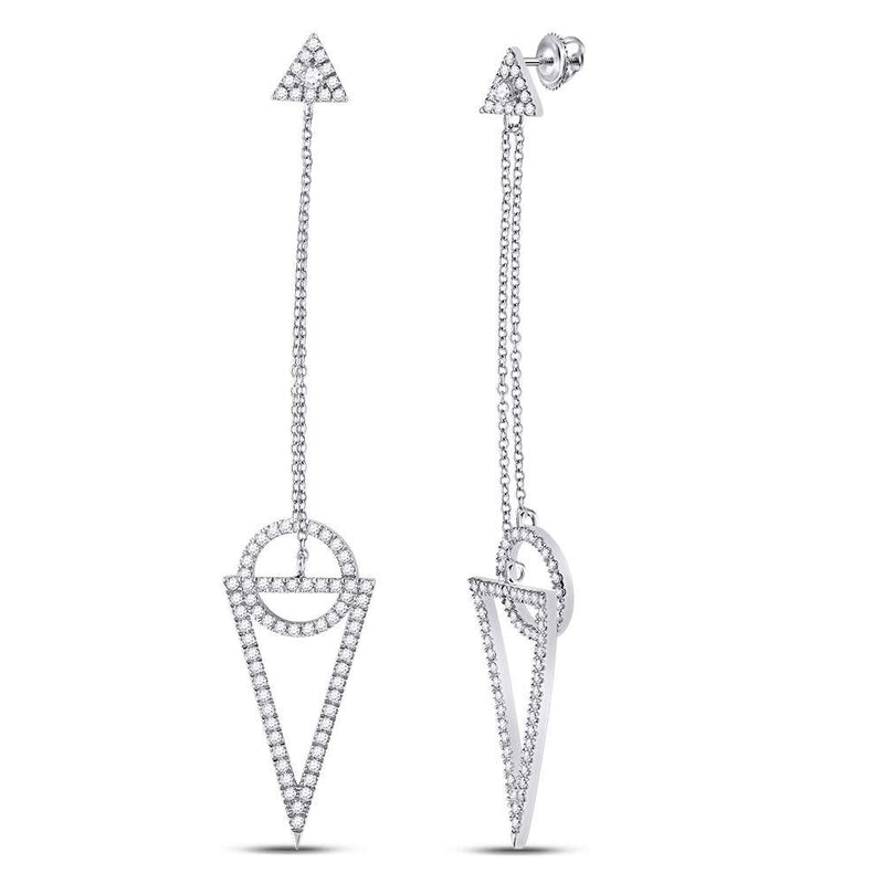 14kt White Gold Womens Round Diamond Circle Triangle Dangle Earrings 3/4 Cttw