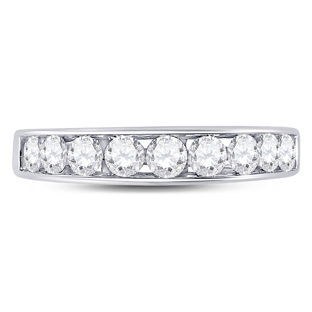 14kt White Gold Womens Round Diamond Wedding Single Row Band 7/8 Cttw