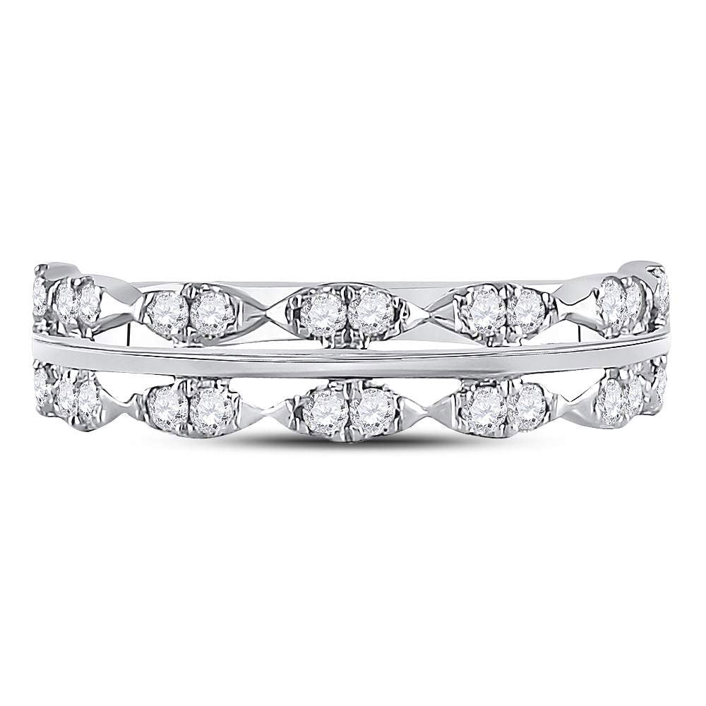 14kt White Gold Womens Round Diamond Contoured Symmetrical Band Ring 3/8 Cttw