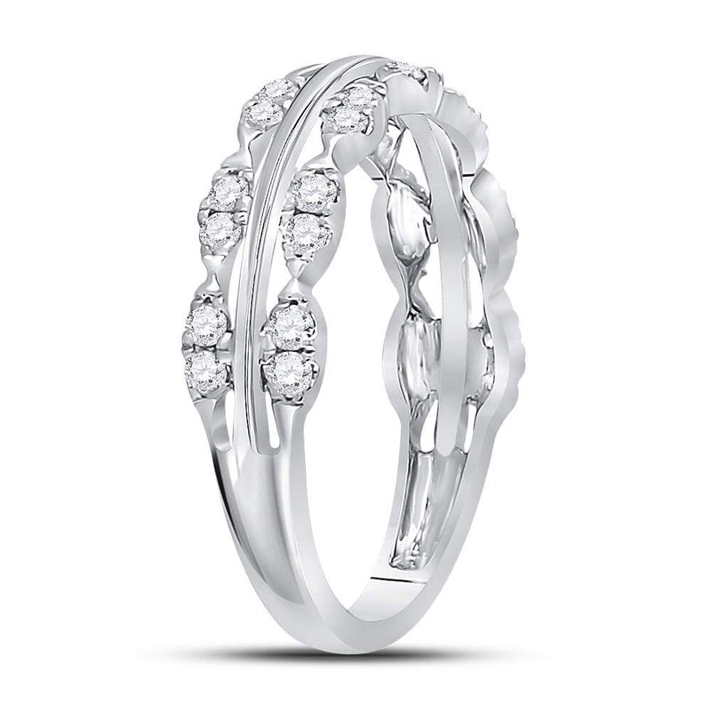 14kt White Gold Womens Round Diamond Contoured Symmetrical Band Ring 3/8 Cttw