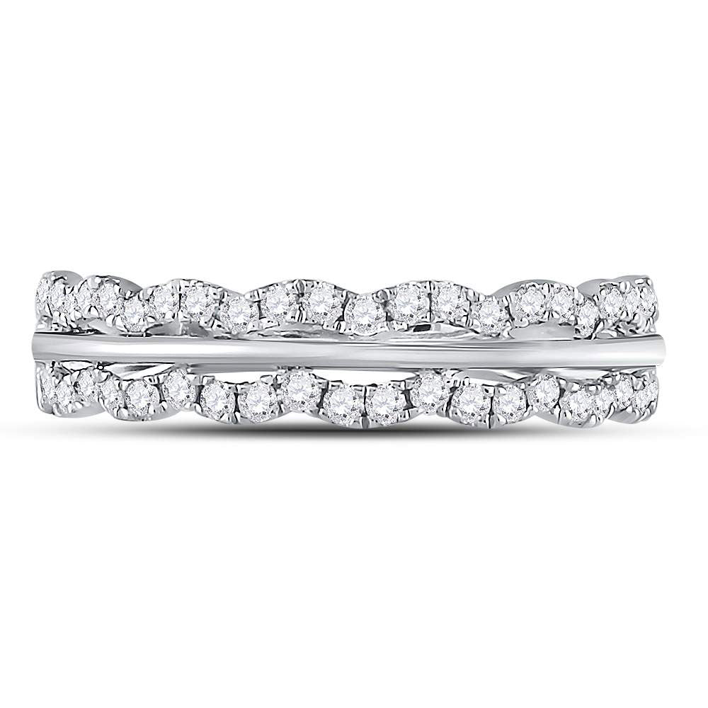 14kt White Gold Womens Round Diamond Contoured Symmetrical Band Ring 1/2 Cttw