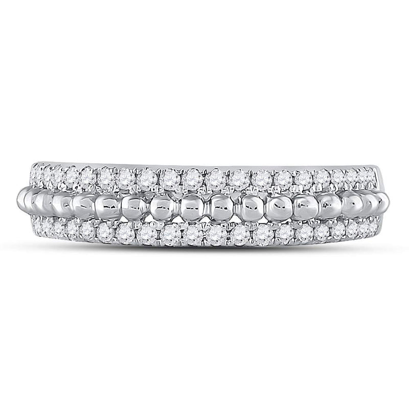 14kt White Gold Womens Round Diamond Beaded Symmetrical Band Ring 1/3 Cttw