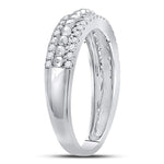 14kt White Gold Womens Round Diamond Beaded Symmetrical Band Ring 1/3 Cttw