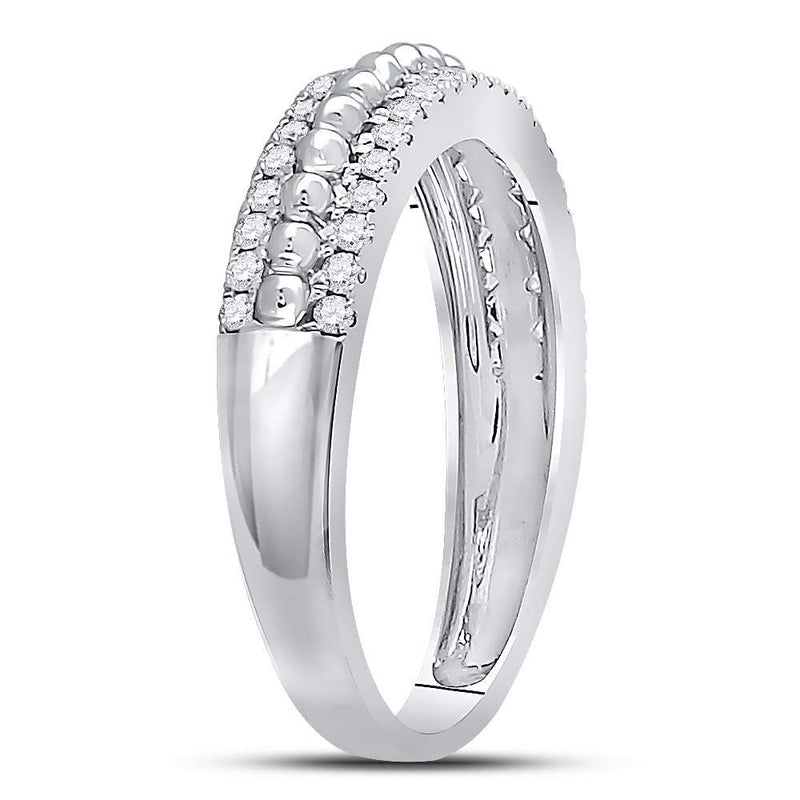 14kt White Gold Womens Round Diamond Beaded Symmetrical Band Ring 1/3 Cttw