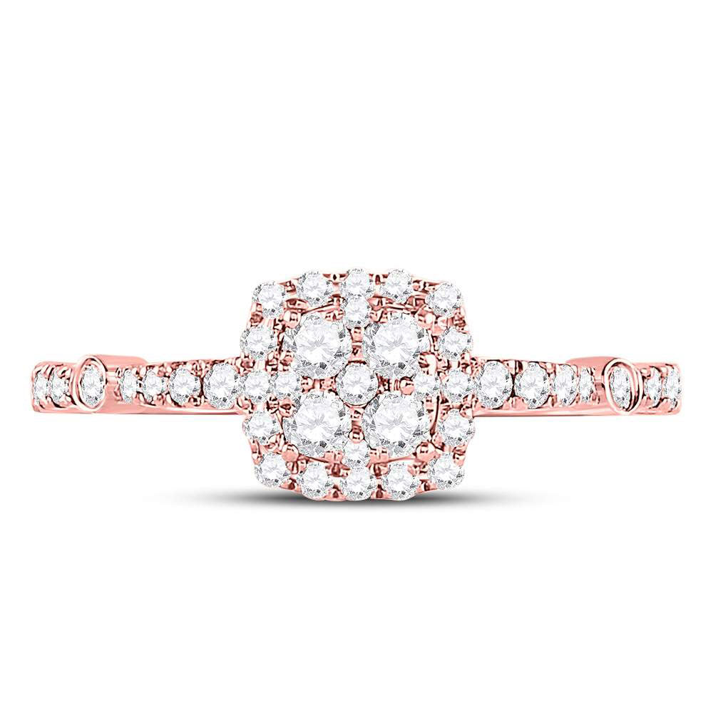 14kt Rose Gold Round Diamond Square Cluster Bridal Wedding Engagement Ring 1/2 Cttw