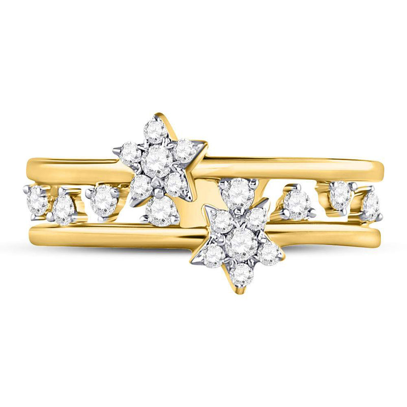 14kt Yellow Gold Womens Round Diamond Open Double Star Band Ring 1/3 Cttw