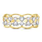 14kt Yellow Gold Womens Round Diamond Double Row Heart Dot Band Ring 1/3 Cttw