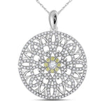 14kt White Gold Womens Round Diamond Mandala Circle Pendant 1 Cttw