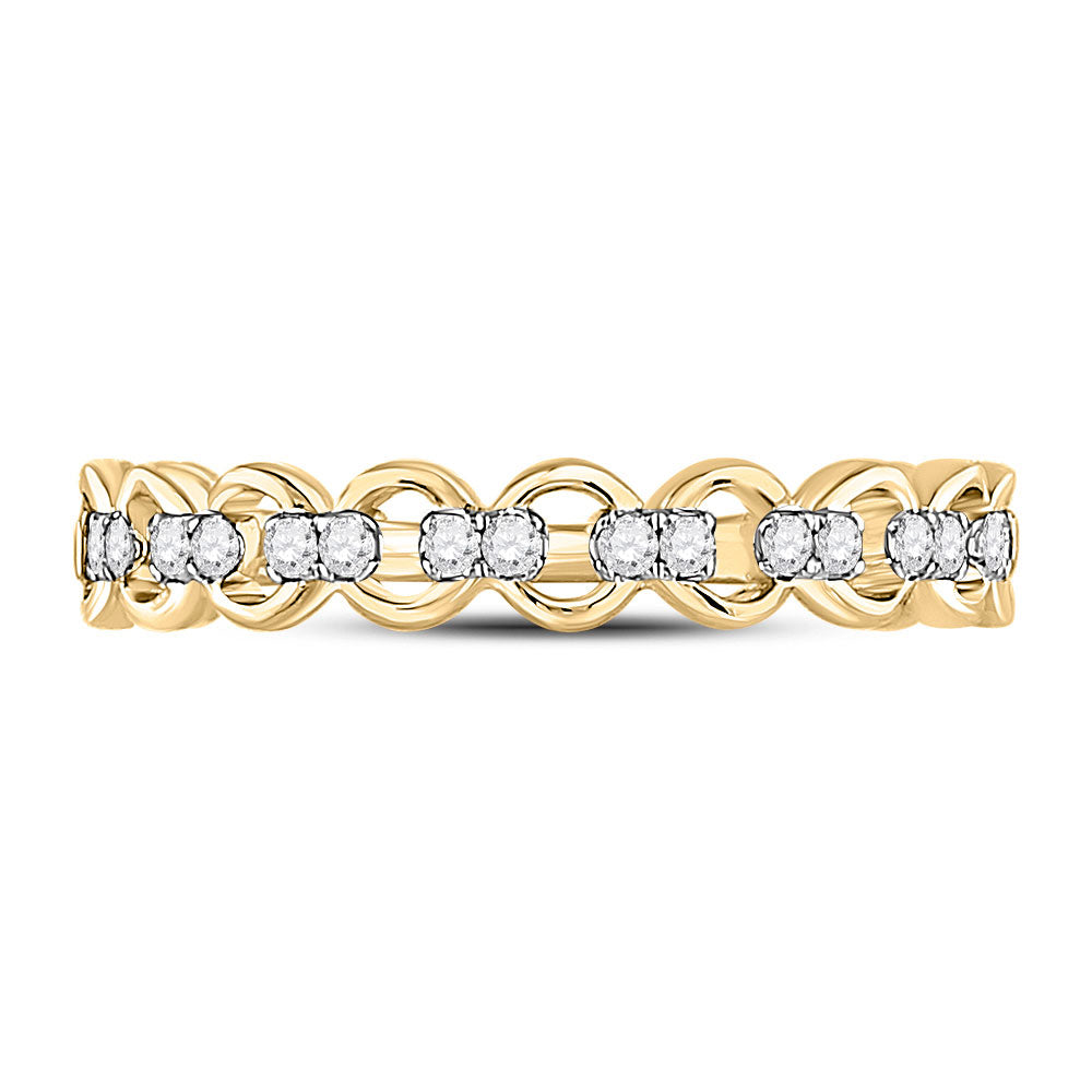 10kt Yellow Gold Womens Round Diamond Link Stackable Band Ring 1/8 Cttw