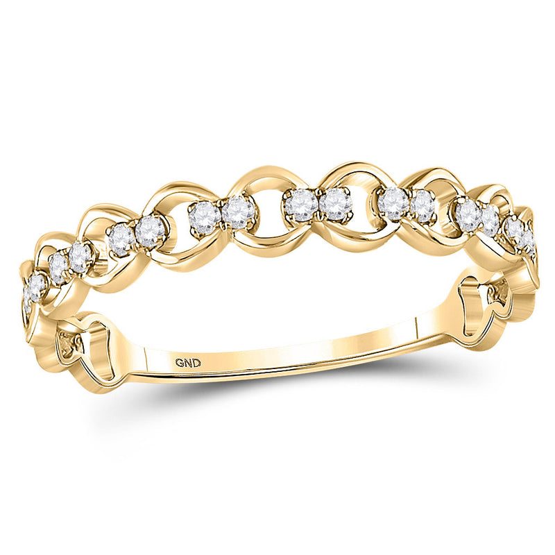 10kt Yellow Gold Womens Round Diamond Link Stackable Band Ring 1/8 Cttw