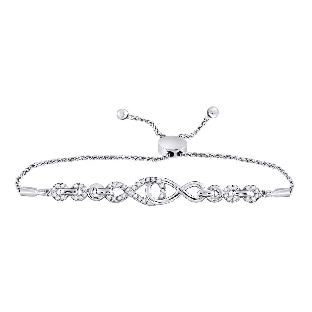 10kt White Gold Womens Round Diamond Linked Infinity Bolo Bracelet 1/4 Cttw