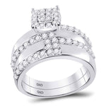 14kt White Gold His Hers Round Diamond Cluster Matching Wedding Set 1-1/2 Cttw