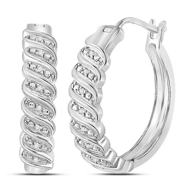 14kt White Gold Womens Round Diamond Cascading Hoop Earrings 1/20 Cttw