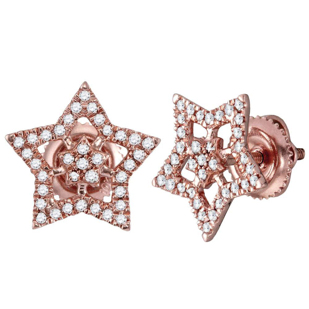 10kt Rose Gold Womens Round Diamond Star Earrings 1/5 Cttw