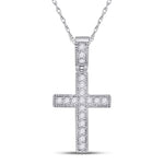 14kt White Gold Womens Round Diamond Milgrain Cross Pendant 1/5 Cttw