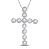 14kt White Gold Womens Round Diamond Paternoster Cross Pendant 1/8 Cttw