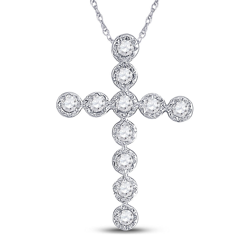 14kt White Gold Womens Round Diamond Paternoster Cross Pendant 1/8 Cttw