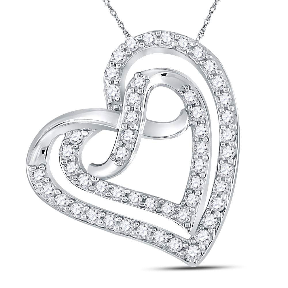 Sterling Silver Womens Round Diamond Infinity Heart Pendant 1/3 Cttw