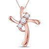 14kt Rose Gold Womens Round Diamond 3-Stone Cross Pendant 1/8 Cttw