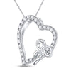 14kt White Gold Womens Round Diamond Heart Bow Pendant 1/4 Cttw