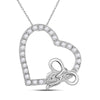 14kt White Gold Womens Round Diamond Heart Bow Pendant 1/4 Cttw