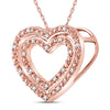 14kt Rose Gold Womens Round Diamond Double Heart Pendant 1/12 Cttw