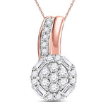 14kt Rose Gold Womens Round Diamond Flower Cluster Pendant 1/6 Cttw