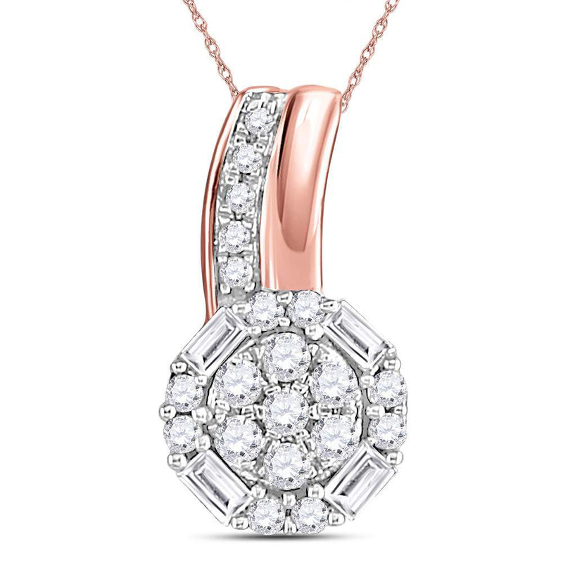 14kt Rose Gold Womens Round Diamond Flower Cluster Pendant 1/6 Cttw