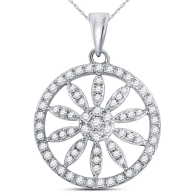 14kt White Gold Womens Round Diamond Starburst Flower Circle Pendant 5/8 Cttw