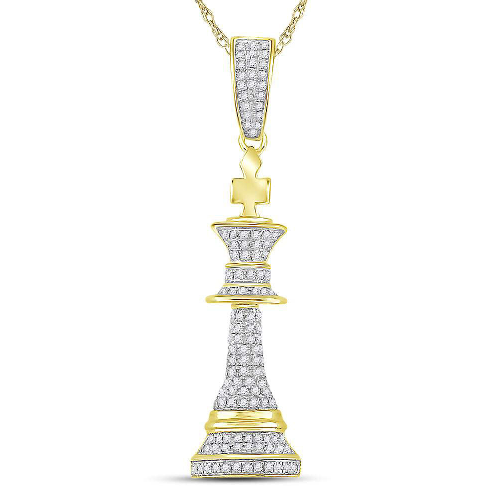 10kt Yellow Gold Mens Round Diamond King Chess Piece Charm Pendant 3/8 Cttw